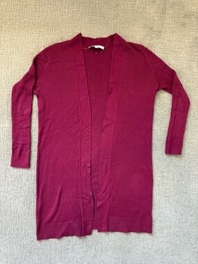 LOFT Burgundy Long Sweater/Cardigan; Sz S